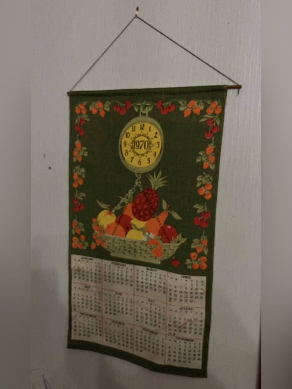 Vintage Fruit Basket Wall Calendar Tapestry in Olive Green